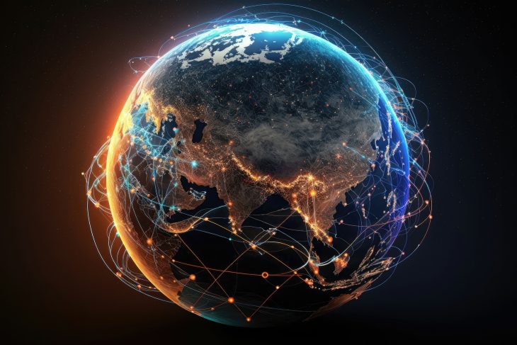 Connection lines around earth globe